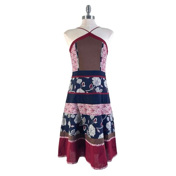 BCBGMaxAzria Patchwork Floral Halter Midi Dress Red - Picture 5 of 11